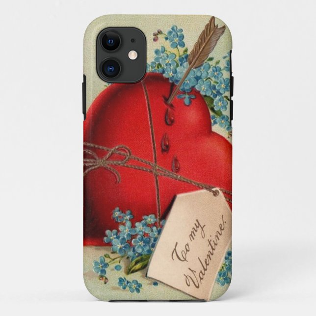 Red Bleeding Heart Valentine Antique Postcard Case-Mate iPhone Case (Back)