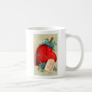 Red Bleeding Heart Valentine Antique Postcard Coffee Mug
