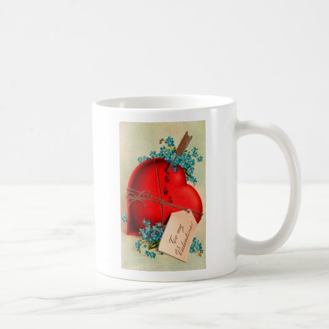 Red Bleeding Heart Valentine Antique Postcard Coffee Mug (Right)