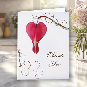 Red Bleeding Hearts Flowers Wedding Thank You Note Card