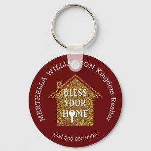 Red BLESS YOUR HOME Real Estate Realtor Keychain