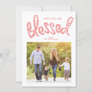 Red Blessed Christmas Religious Custom Photo Holiday Card