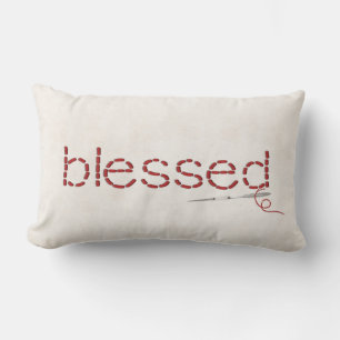 red BLESSED text stitch with needle Lumbar Cushion