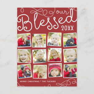 Red Blessed Year Review Christmas Photo Collage Announcement Postcard