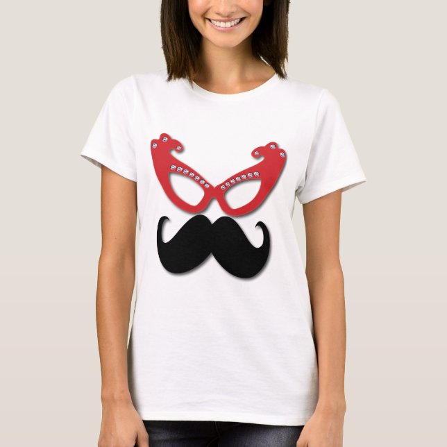 red bling glasses with moustache T-Shirt (Front)