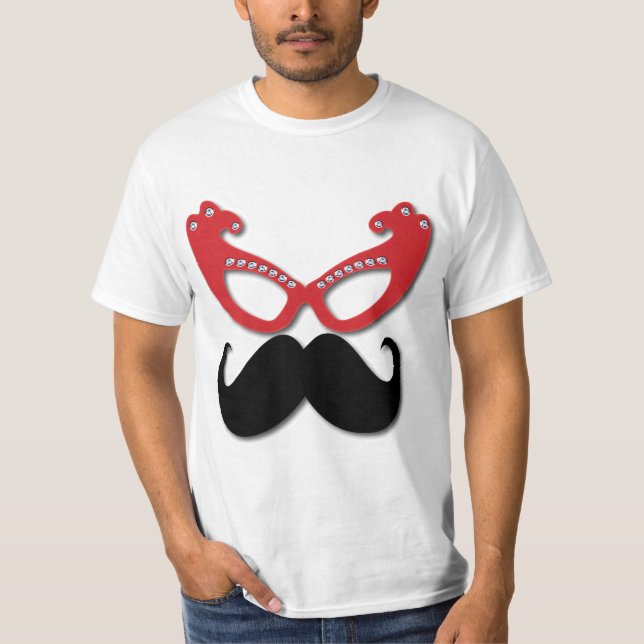 red bling glasses with moustache T-Shirt (Front)