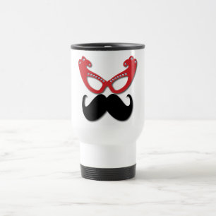 red bling glasses with moustache travel mug