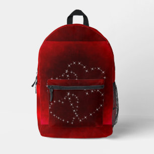 Red Bling Heart Printed Backpack