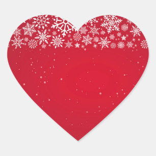 Red Bling sparkling with white snowflake pattern Heart Sticker