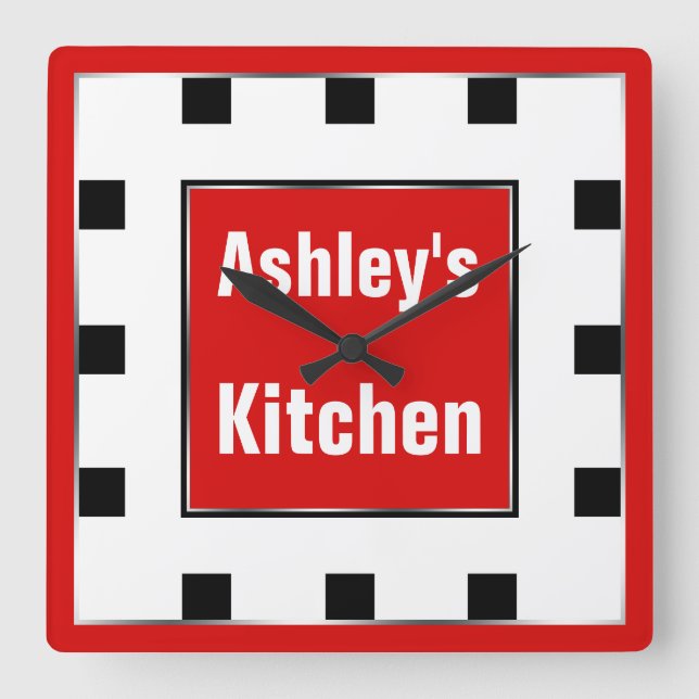 Red Block Square Personalised Wall Clock (Front)