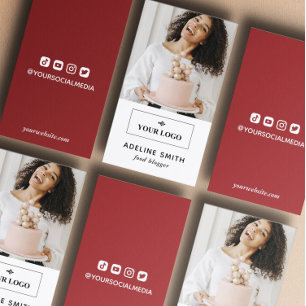 Red Blogger Influencer Social Media Photo & Logo Business Card