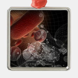 Red blood cells in wireframe metal ornament