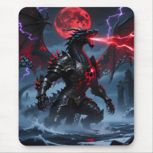 Red Blood Moon Black Dragon Fantasy Gaming Mouse Pad