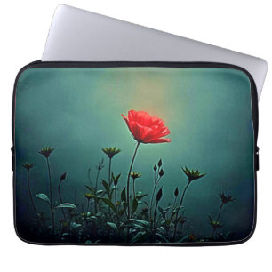 Red Bloom in the Dark Mist Design Laptop Sleeve