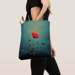 Red Bloom in the Dark Mist Design Tote Bag