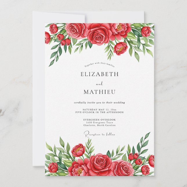 Red Bloom Romantic Floral Wedding Invitation (Front)