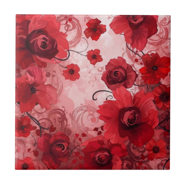 Red Bloom Symphony Ceramic Tile (Front)
