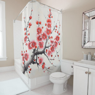 Red Blooming Flowers Shower Curtain