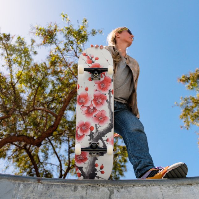Red Blooming Flowers Skateboard (Outdoor 1)