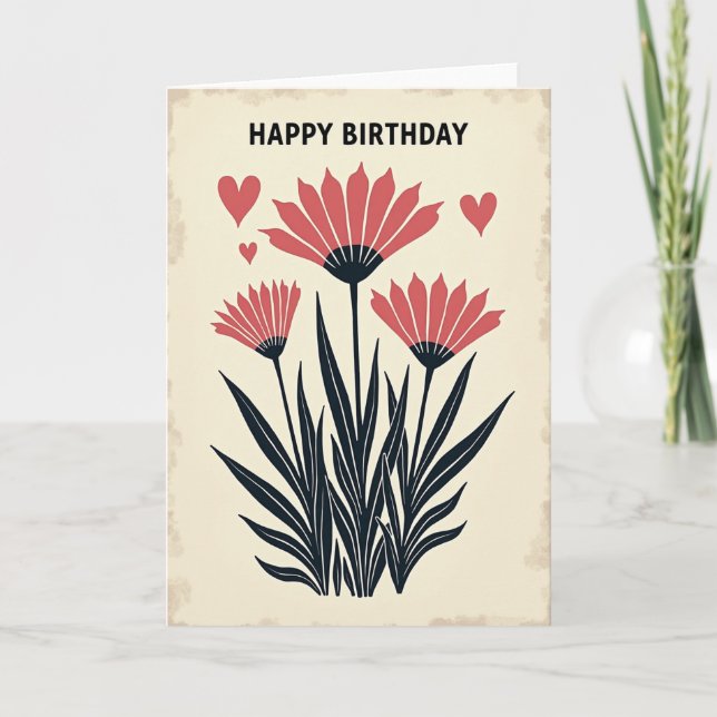 Red Blossom Birthday Card (Front)
