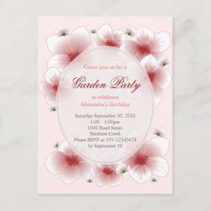 Red Blossom Flowers Romantic Birthday Party Invitation Postcard