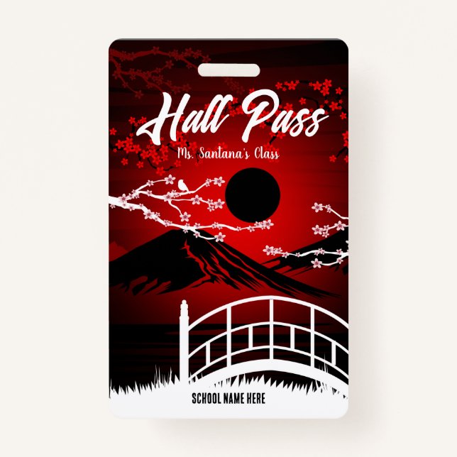 Red Blossom Hall Pass Badge ID Badge (Front)