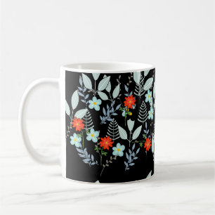 Red Blossom + Leaves Black Coffee Mug