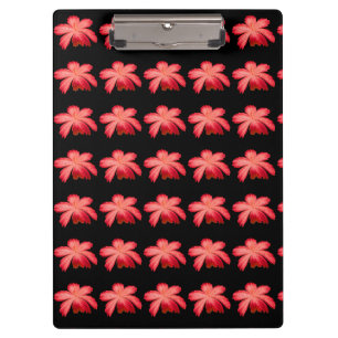 Red Blossom Watercolor Floral Pattern on Black Clipboard