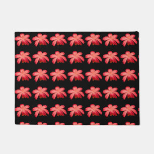 Red Blossom Watercolor Floral Pattern on Black Doormat
