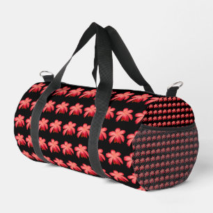 Red Blossom Watercolor Floral Pattern on Black Duffle Bag