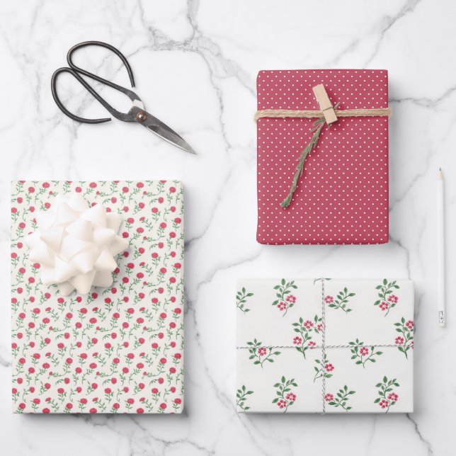 Red Blossom Whimsy 3 Wrapping Paper Sheet (Front)