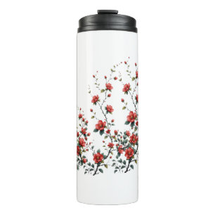Red Blossoms on Ivory Silent Spring Branch Ink and Thermal Tumbler