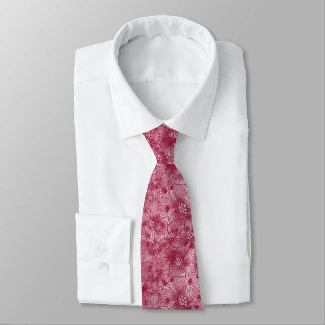 Red Blossoms Tie (Tied)