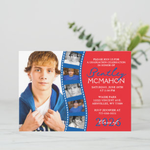 Red & Blue 6 Photo Filmstrip Graduation Collage Invitation