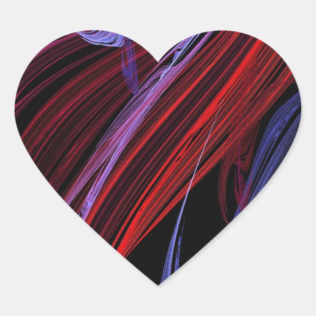 Red Blue Abstract Fractal Heart Sticker (Front)