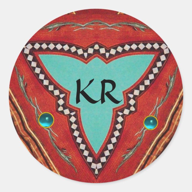 RED BLUE ABSTRACT GEOMETRIC TRIANGLE MONOGRAM CLASSIC ROUND STICKER (Front)