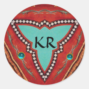 RED BLUE ABSTRACT GEOMETRIC TRIANGLE MONOGRAM CLASSIC ROUND STICKER