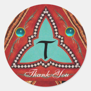 RED BLUE ABSTRACT GEOMETRIC TRIANGLE MONOGRAM CLASSIC ROUND STICKER