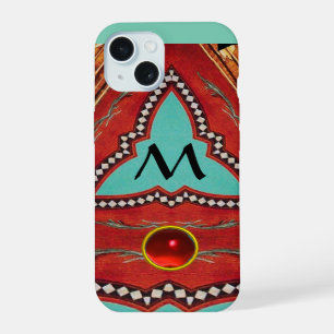 RED BLUE ABSTRACT GEOMETRIC TRIANGLE MONOGRAM iPhone 15 CASE