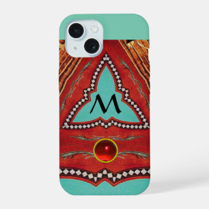 RED BLUE ABSTRACT GEOMETRIC TRIANGLE MONOGRAM iPhone 15 CASE