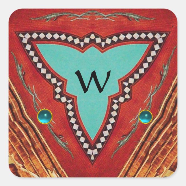 RED BLUE ABSTRACT GEOMETRIC TRIANGLE MONOGRAM SQUARE STICKER (Front)