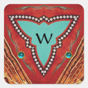 RED BLUE ABSTRACT GEOMETRIC TRIANGLE MONOGRAM SQUARE STICKER