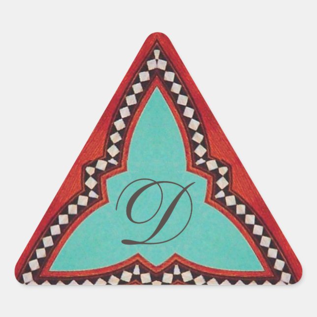 RED BLUE ABSTRACT GEOMETRIC TRIANGLE MONOGRAM TRIANGLE STICKER (Front)
