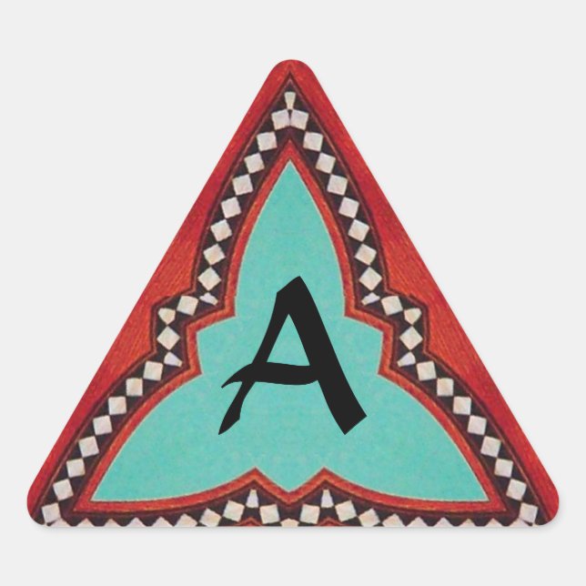RED BLUE ABSTRACT GEOMETRIC TRIANGLE MONOGRAM TRIANGLE STICKER (Front)