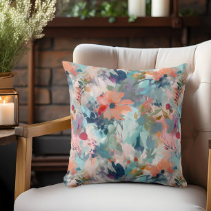 Red Blue Abstract Painting Floral Pattern Cushion