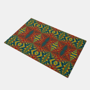 Red Blue Abstract Print Hippie Boho Unique Tribal Doormat