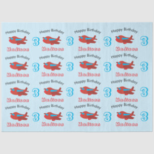 Red & Blue Aeroplane Pattern Birthday Name & Age Tissue Paper