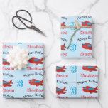 Red & Blue Aeroplane Pattern Birthday Name & Age Wrapping Paper Sheet<br><div class="desc">A cute red and blue aeroplane pattern with a light blue background colour. Ideal gift for boys or girls who love aeroplanes,  aviation,  aircraft or flying. Customise the name and age and make it your own. A perfect children's birthday wrapping paper. Visit our shop to view our entire collection.</div>