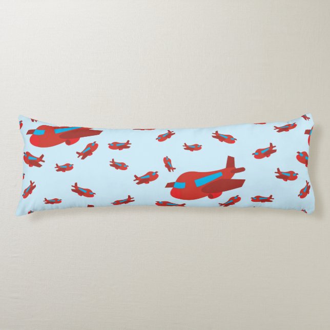 Red & Blue Aeroplane Pattern Body Cushion (Front)