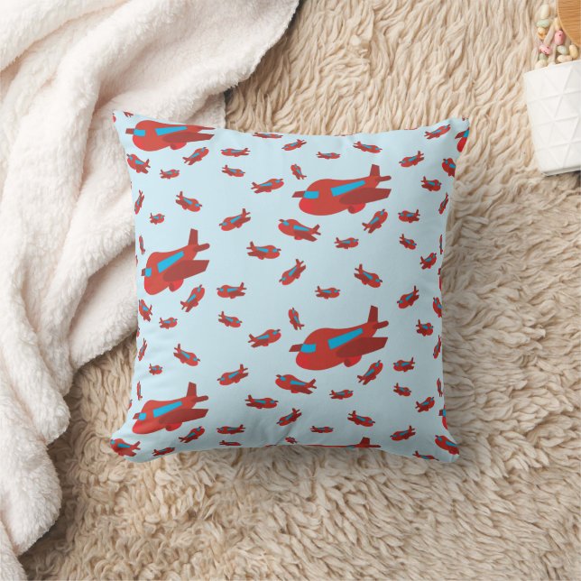 Red & Blue Aeroplane Pattern Cushion (Blanket)